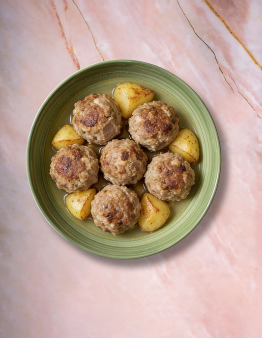 Albóndigas en salsa con Patatas Panaderas